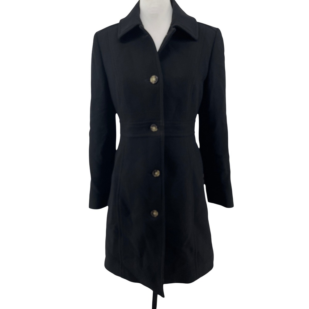J.Crew Italian Double Cloth Coat Women 6 Black Wool Blend Pea Coat Old Money